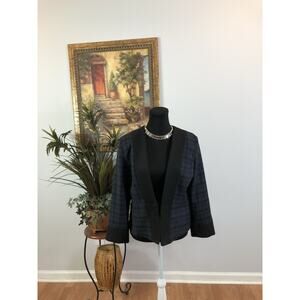 Wame Women Jacket 44 Academia Plaid Military Open Front Lined Contrasting Trim